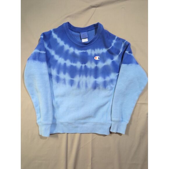 Champion Reverse Weave Unisex Blue Tie Dye Logo Crewneck Sweater Size Small - Picture 1 of 6